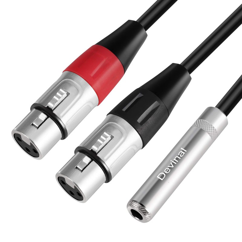 Devinal 1/4" Female to Dual XLR Y Cable - 6.35mm TRS to 2 XLR Microphone Converter - 1FT Audio Breakout Cord - Image 1